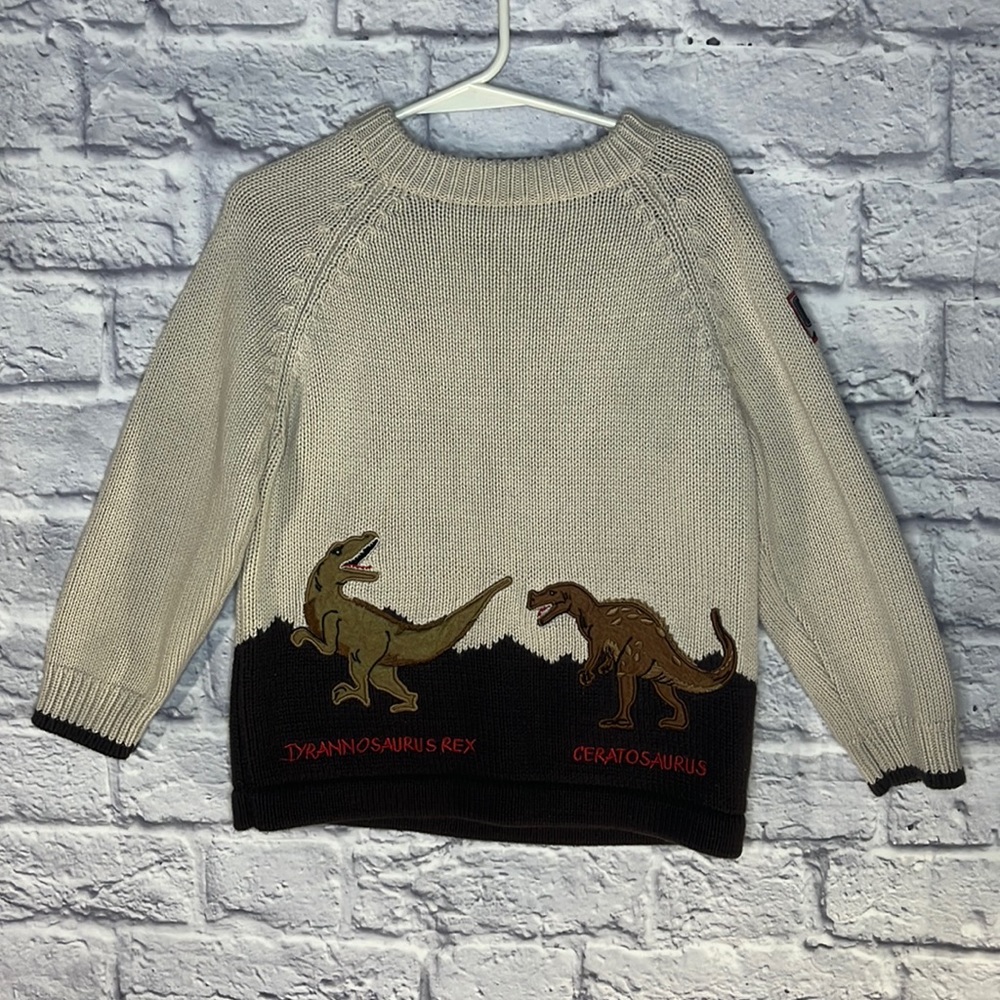 Red truck moving company vintage heavy cotton knit dinosaur sweater